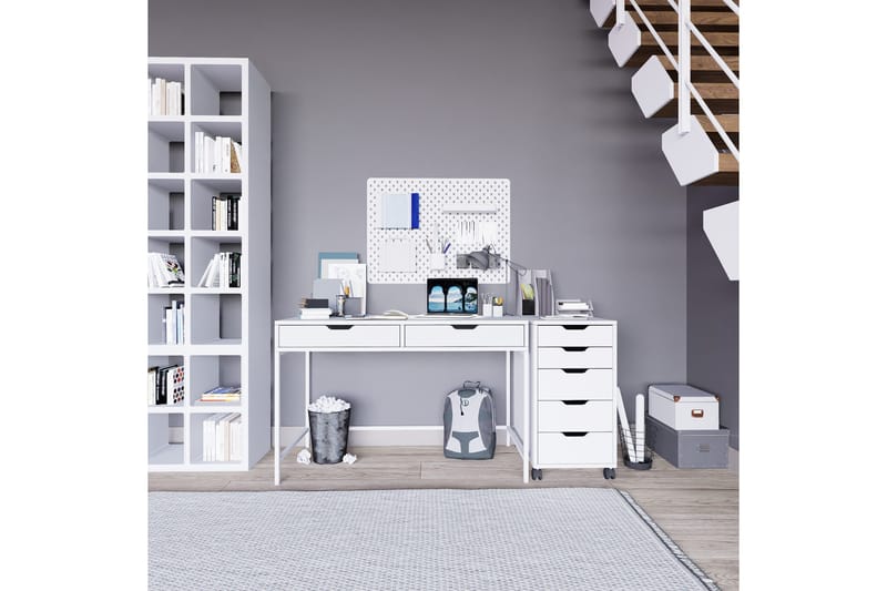 Durusu Skrivbord 120 cm med Lådor och Hjul i Målat Trä - Vit - Möbler - Hemmakontor - Skrivbord