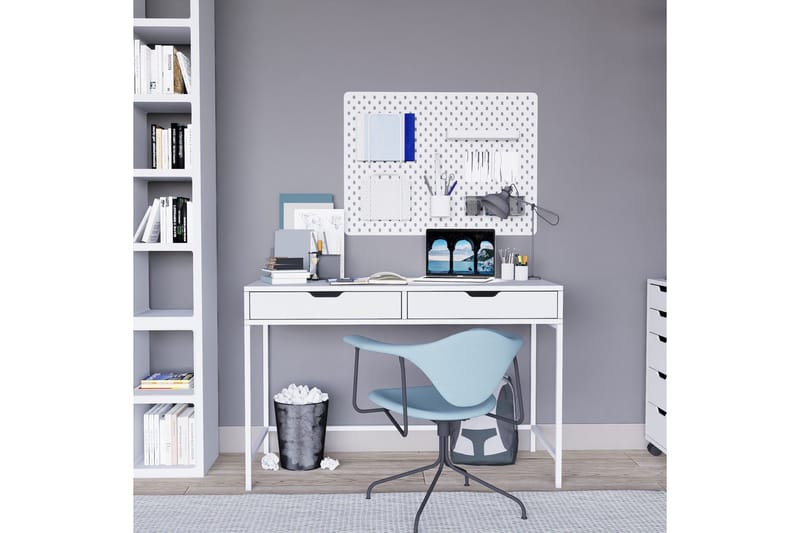 Durusu Skrivbord 55x120 cm med Lådor i Trä med Metallstativ - Vit - Möbler - Hemmakontor - Skrivbord