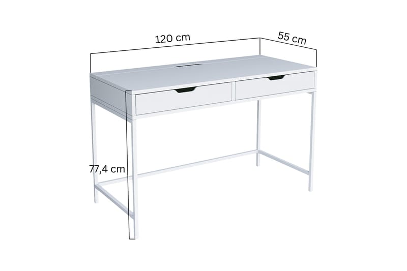 Durusu Skrivbord 55x120 cm med Lådor i Trä med Metallstativ - Vit - Möbler - Hemmakontor - Skrivbord