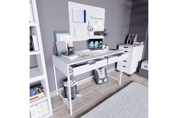 Durusu Skrivbord 55x120 cm med Lådor i Trä med Metallstativ - Vit - Möbler - Hemmakontor - Skrivbord