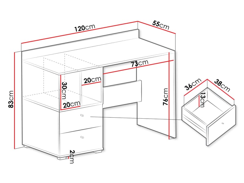 Edson Skrivbord 120 cm med Förvaring och Lådor i Målat Trä - Vit - Möbler - Hemmakontor - Skrivbord