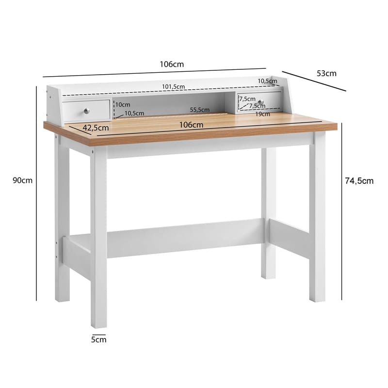 Eliara Skrivbord 106 cm - Vit och eklook - Möbler - Hemmakontor - Skrivbord