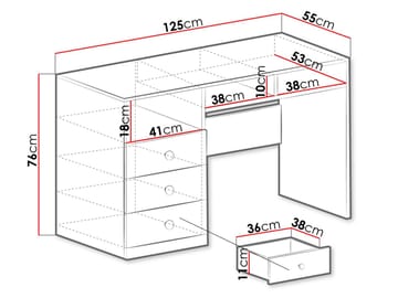 Elvaren Skrivbord 125 cm med Förvaring och Lådor i Trä - Svart|Vit - Möbler - Hemmakontor - Skrivbord