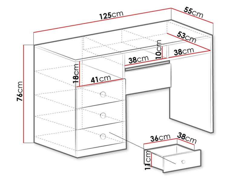 Elvaren Skrivbord 125 cm med Förvaring och Lådor i Trä - Svart|Vit - Möbler - Hemmakontor - Skrivbord