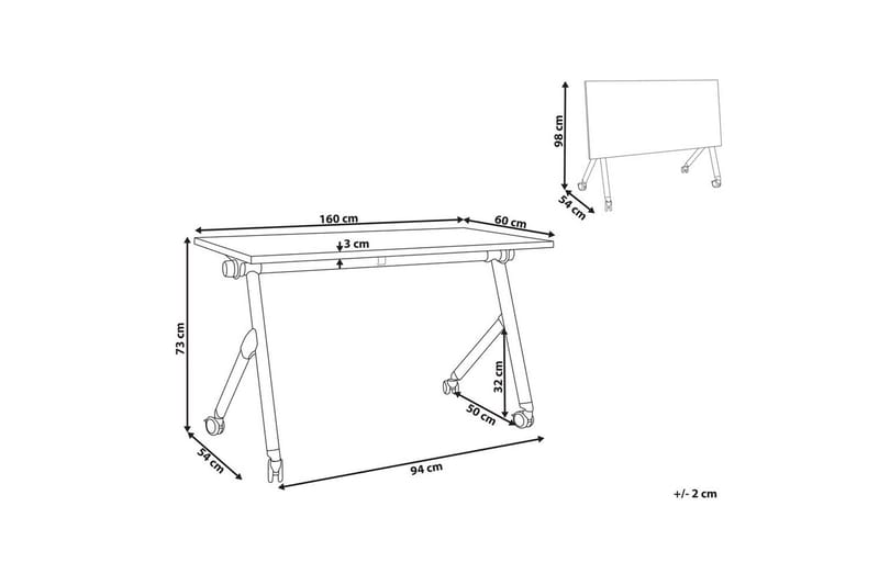 Hopfällbart skrivbord Bendi Vit/Svart, 160x60x75 cm - Vit/Svart, 160x60x75 cm - Möbler - Hemmakontor - Skrivbord