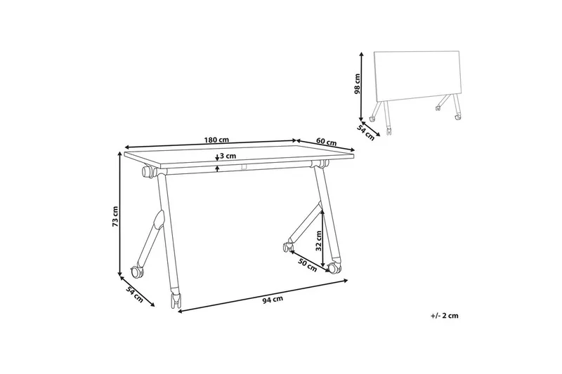 Hopfällbart skrivbord Bendi Vit/Svart, 180x60x75 cm - Vit/Svart, 180x60x75 cm - Möbler - Hemmakontor - Skrivbord