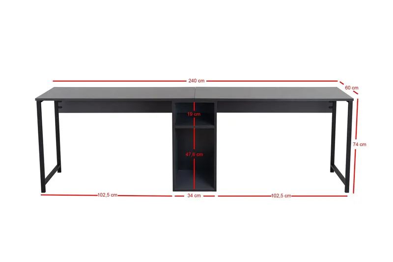 Hu Skrivbord 60x240 cm - Antracit/Svart - Möbler - Hemmakontor - Skrivbord