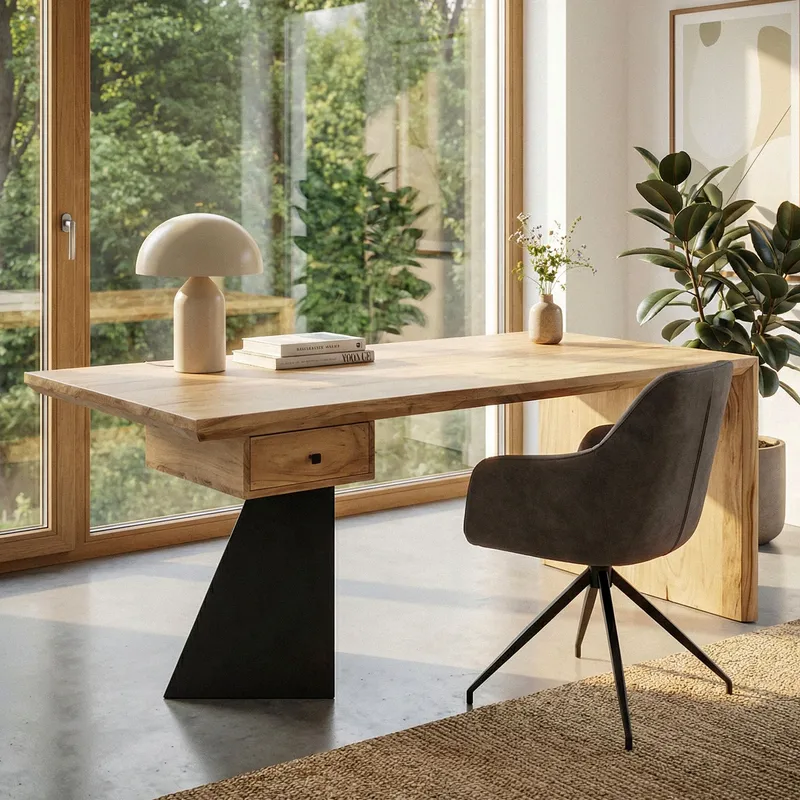 Ivoena Skrivbord 180 cm - Naturfärgad akacia/svart - Möbler - Hemmakontor - Skrivbord