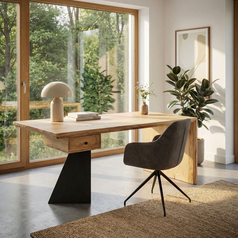Ivoena Skrivbord 180 cm - Naturfärgad akacia/svart - Möbler - Hemmakontor - Skrivbord