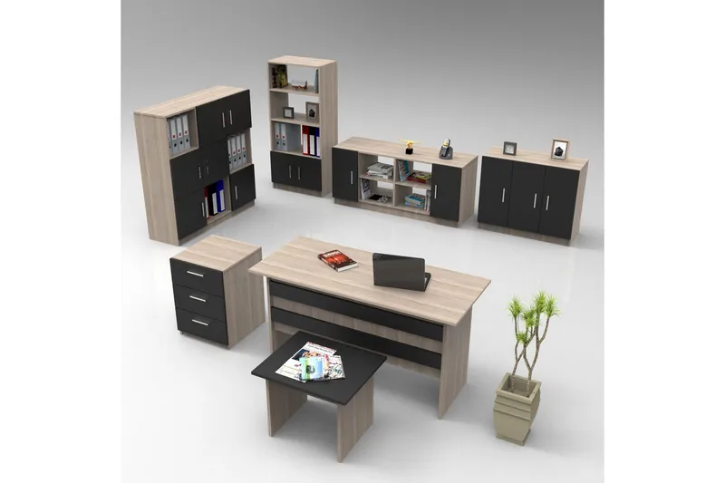 Kontorsmöbelset Raveena 18 Ek / svart - Ek / svart - Möbler - Hemmakontor - Möbelset för kontor