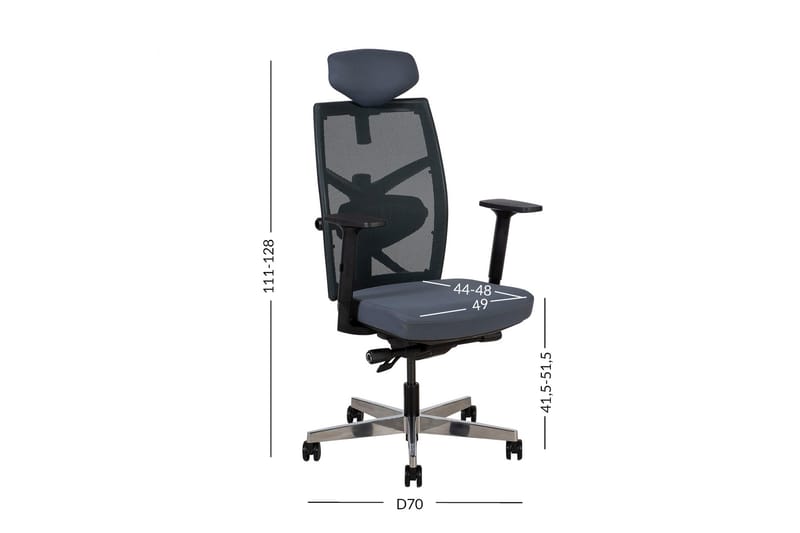 Kontorstol Tune 70x70xh111-128 cm Grå - Möbler - Hemmakontor - Kontorsstol