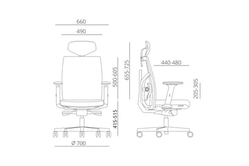 Kontorstol Tune 70x70xh111-128 cm Grå - Möbler - Hemmakontor - Kontorsstol