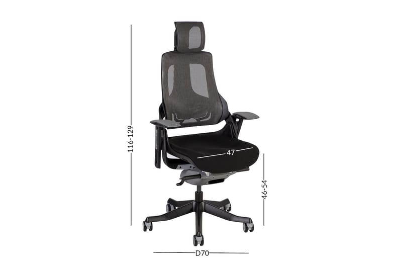 Kontorstol WAU med nackstöd 65xD49xH112-129cm - Möbler - Hemmakontor - Kontorsstol