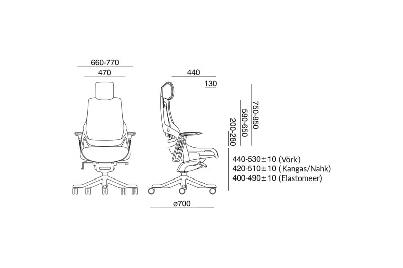 Kontorstol WAU med nackstöd 65xD49xH112-129cm - Möbler - Hemmakontor - Kontorsstol