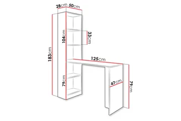 Kylien Skrivbord 125 cm LED-belysning Förvaring Bokhylla Vit - Mörk Ask - Möbler - Hemmakontor - Skrivbord