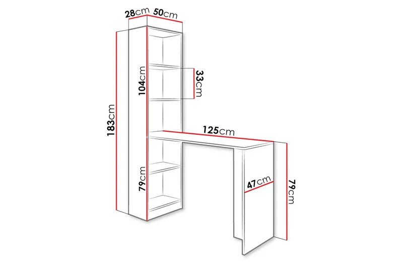 Kylien Skrivbord 125 cm LED-belysning Förvaring Bokhylla Vit - Mörk Ask - Möbler - Hemmakontor - Skrivbord