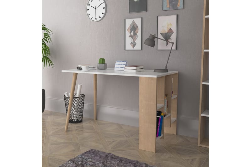 LOGGY VITO Skrivbord 120 cm med Förvaring Hyllor Natur/Vit - Skrivbord - Bord