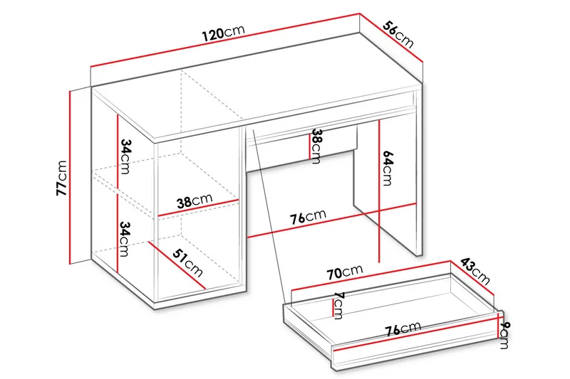 Metropolitan Skrivbord 120x56 cm - Brun/Vit/Ljusgrå/Svart - Möbler - Hemmakontor - Skrivbord
