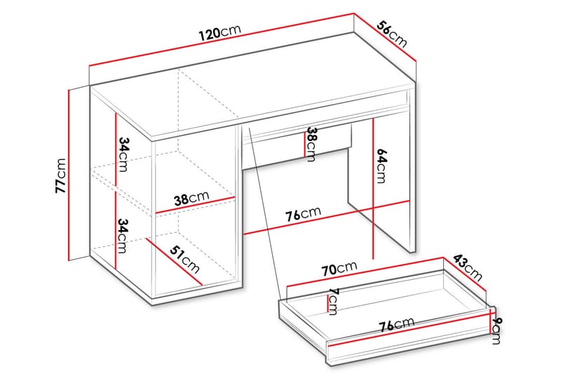 Metropolitan Skrivbord 120x56 cm - Brun/Vit/Ljusgrå/Svart - Möbler - Hemmakontor - Skrivbord