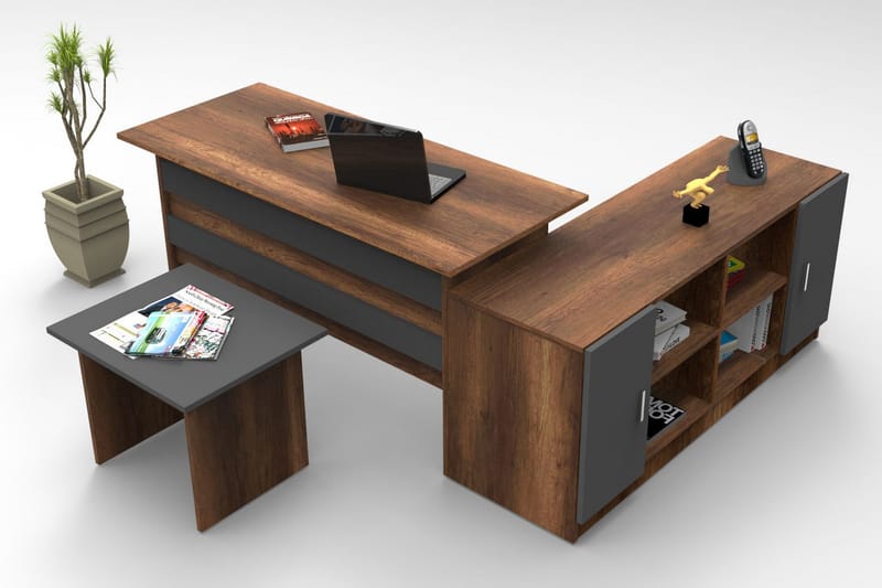 BASTEAD Möbelset Kontor Teak/Antracit - Möbelset för kontor