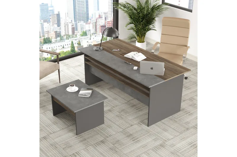 Desgrar Möbelset Kontor - Brun/Betonggrå/Antracit - Möbler - Hemmakontor - Möbelset för kontor