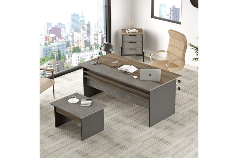 Desgrar Möbelset Kontor - Brun/Betonggrå/Antracit - Möbler - Hemmakontor - Möbelset för kontor