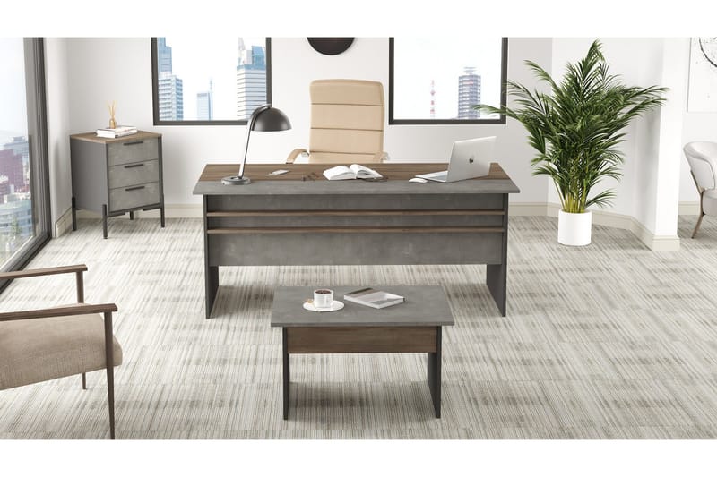 Desgrar Möbelset Kontor - Brun/Betonggrå/Antracit - Möbler - Hemmakontor - Möbelset för kontor