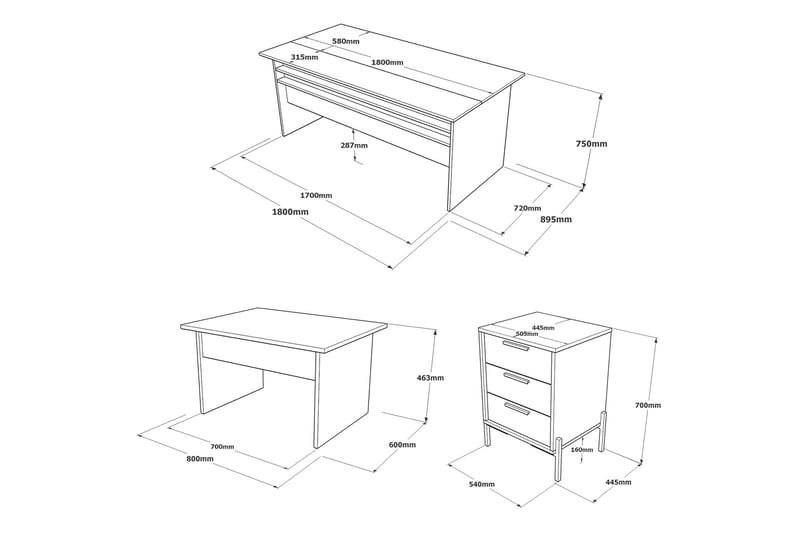 Desgrar Möbelset Kontor - Brun/Betonggrå/Antracit - Möbler - Hemmakontor - Möbelset för kontor