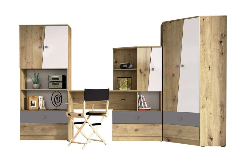 Möbelset för Kontor NERO - Natur/Vit/Grå - Möbler - Hemmakontor - Möbelset för kontor