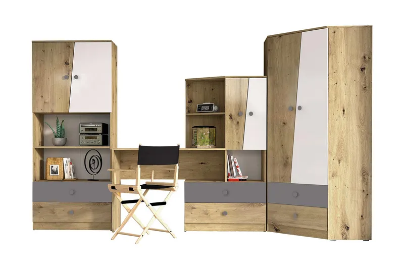 Möbelset för Kontor NERO - Natur/Vit/Grå - Möbler - Hemmakontor - Möbelset för kontor