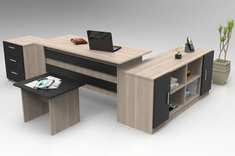 Valladbla Möbelset Kontor, Natur/Svart