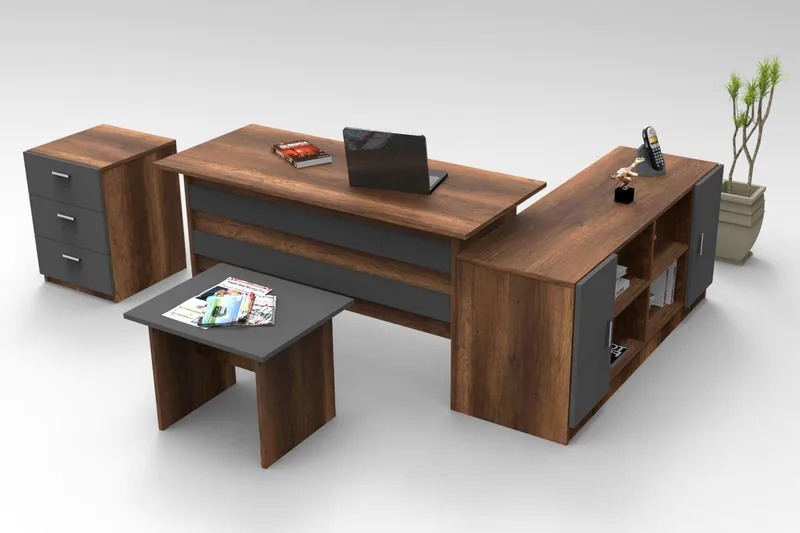 Valladbla Möbelset Kontor, Teak/Antracit