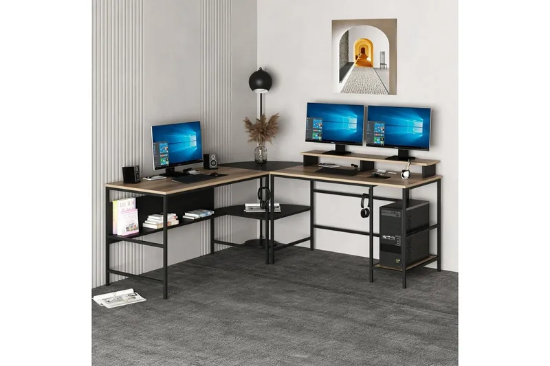 Nafe Hörnskrivbord, Guld/Svart