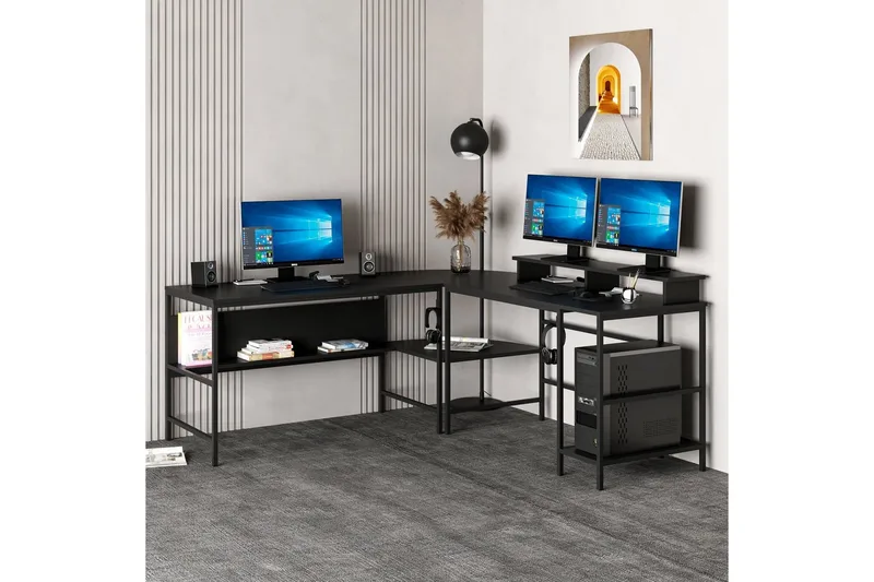 Nafe Hörnskrivbord - Svart - Möbler - Hemmakontor - Skrivbord