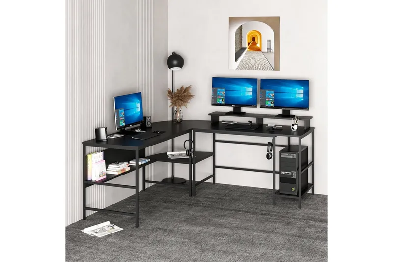 Nafe Hörnskrivbord - Svart - Möbler - Hemmakontor - Skrivbord