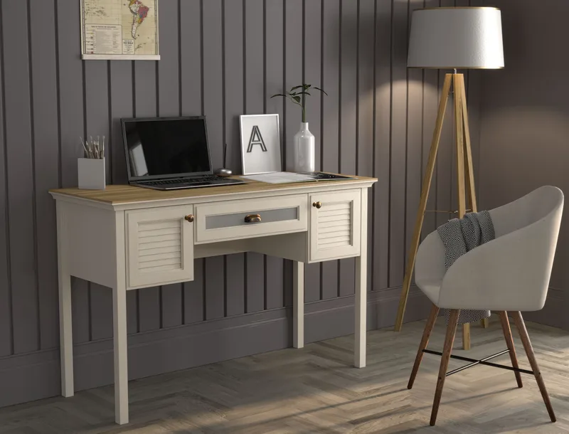 Nenora Skrivbord 132 cm - Crème, ek, grå - Möbler - Hemmakontor - Skrivbord