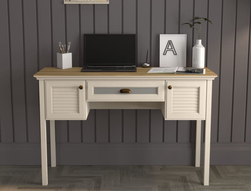 Nenora Skrivbord 132 cm - Crème, ek, grå - Möbler - Hemmakontor - Skrivbord
