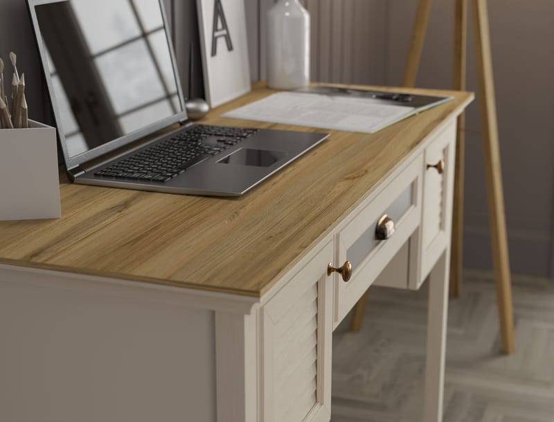 Nenora Skrivbord 132 cm - Crème, ek, grå - Möbler - Hemmakontor - Skrivbord