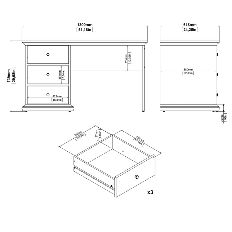 Paris Skrivbord 130x62x74 cm - Möbler - Hemmakontor - Skrivbord