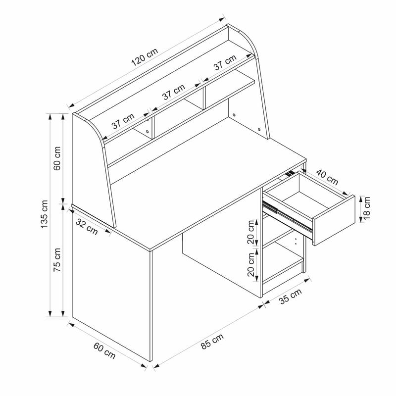 Selora Skrivbord 120x135x60 cm - Vit och valnöt - Möbler - Hemmakontor - Skrivbord