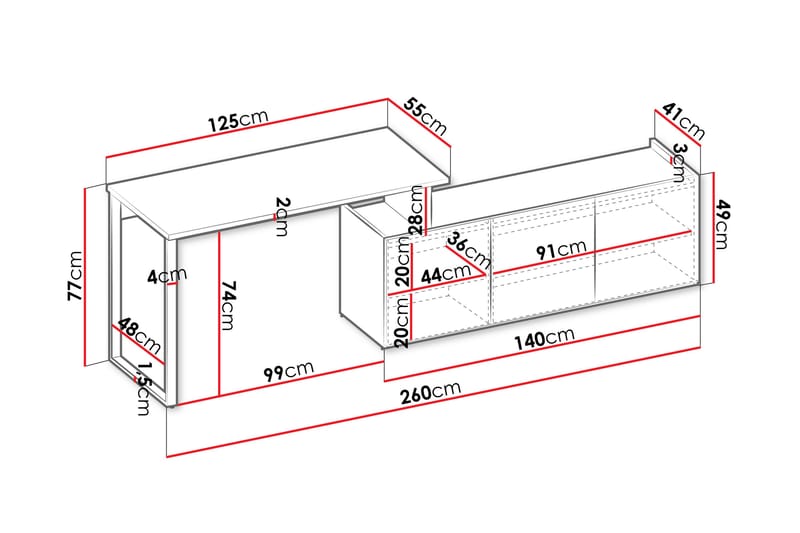 Sigmana Skrivbord 260x55 cm - Ljusgrå/Brun - Möbler - Hemmakontor - Skrivbord