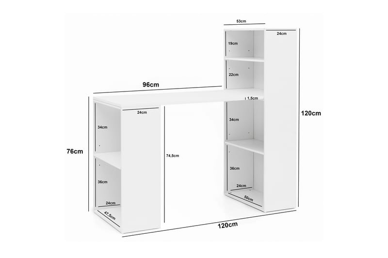 AKSHADA Skrivbord 120 cm med Förvaring Hyllor Vit - Skrivbord - Bord