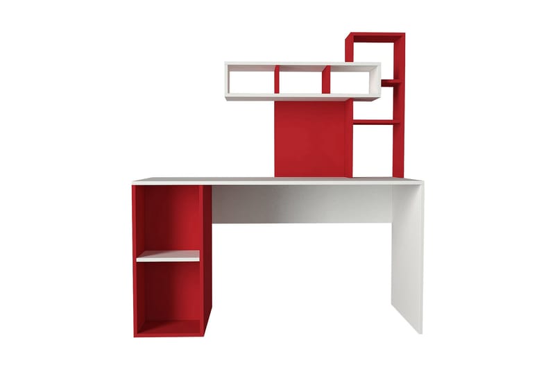 ALEEGA Skrivbord 140 cm med Förvaring Hyllor Vit/Röd - Vit/Röd - Skrivbord - Bord