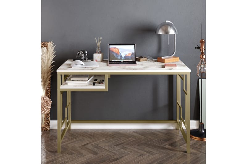 Amsberg Skrivbord 120 cm med Förvaring Hylla - Guld - Möbler - Hemmakontor - Skrivbord