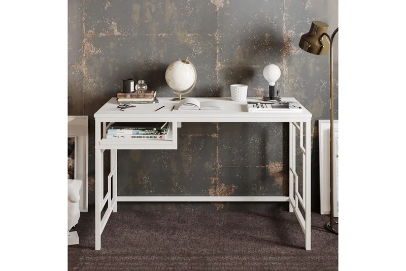Amsberg Skrivbord 120 cm med Förvaring Hylla - Vit - Möbler - Hemmakontor - Skrivbord