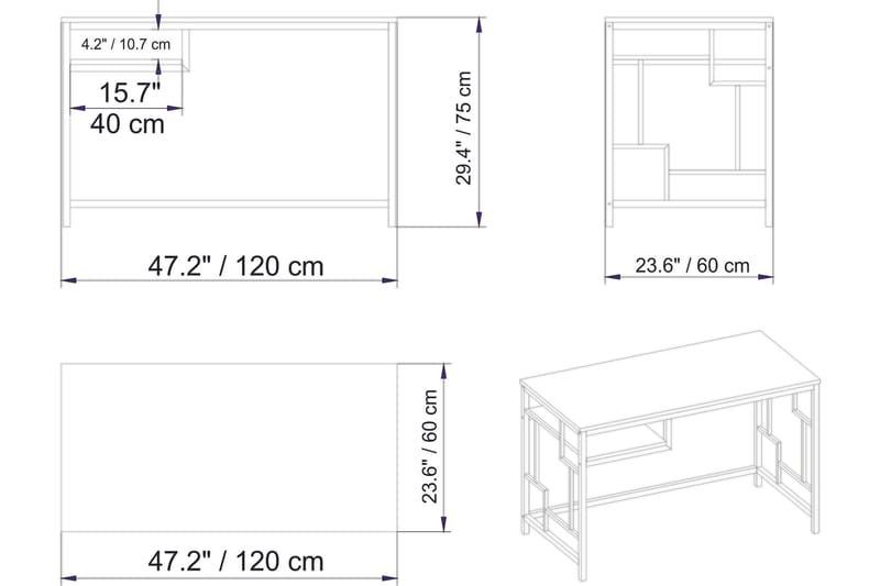 Amsberg Skrivbord 120 cm med Förvaring Hylla - Vit - Möbler - Hemmakontor - Skrivbord