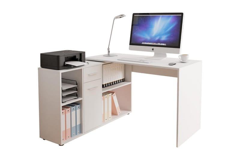 ARMINTZA Hörnskrivbord 120 cm med Förvaring Vit - Vit/Beige - Skrivbord - Bord