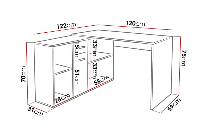 ARMINTZA Hörnskrivbord 120 cm med Förvaring Vit - Vit/Beige - Möbler - Hemmakontor - Skrivbord