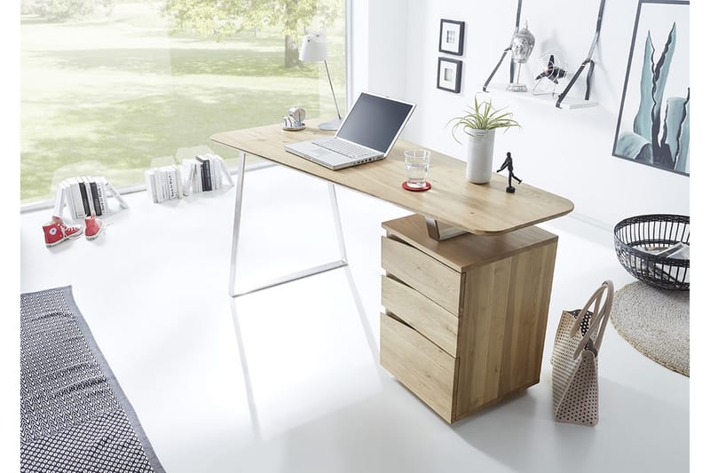 ASHBY Skrivbord 150 cm med Förvaring 3 Lådor Massiv Ek - Möbler - Hemmakontor - Skrivbord