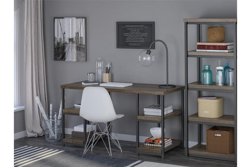 ASHLAR Skrivbord 137 cm med Förvaring 4 Hyllor Brun/Svart - Dorel Home - Möbler - Hemmakontor - Skrivbord